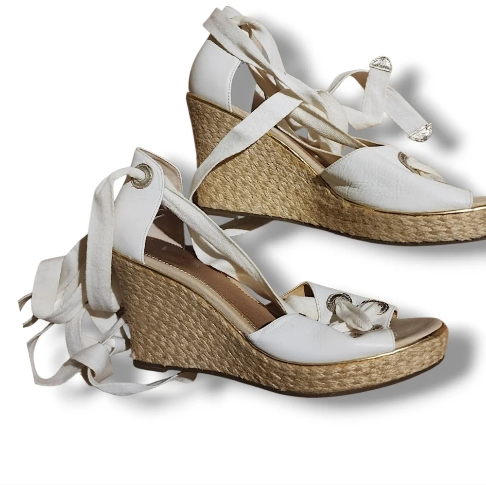 Sperry Top-Sider White Lace-Up Platform Wedge Espadrilles Women Size 10